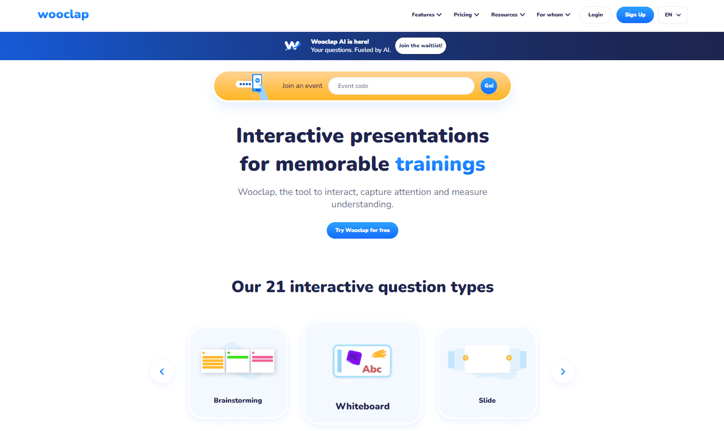 Wooclap Homepage